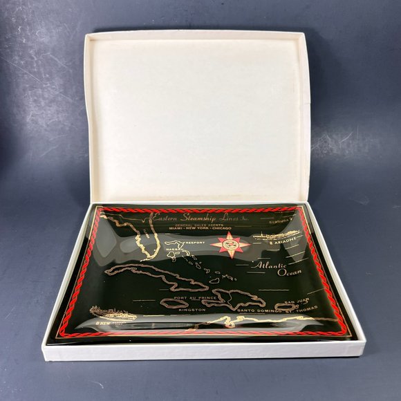 Vtg Eastern Steamship Lines Trinket Candy Tray Glass Bahama Star SS Ariadne - Picture 8 of 12